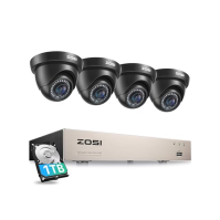 ZOSI 8CH 1080P kabelová sada kamer s kabelem, 8CH 1TB DVR a 4x venkovní kopulová bezpečnostní kamera CCTV systém, alarm s detekc